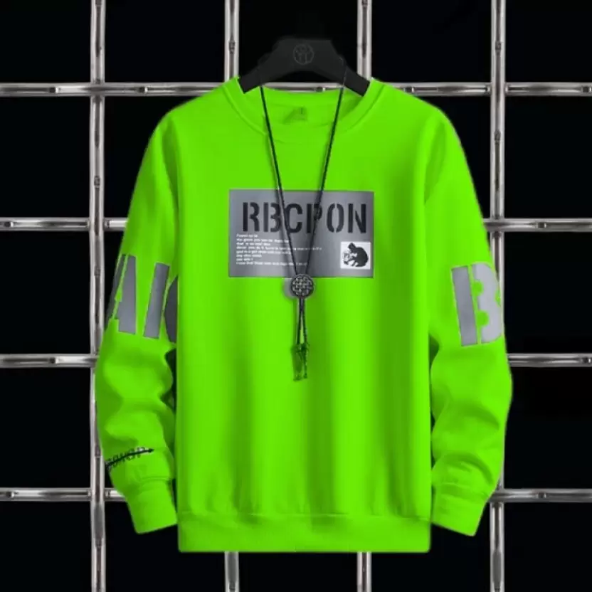 Men's Printed T-Shirts Neck Cotton Blend Light Green Round T-Shirt - Image 3